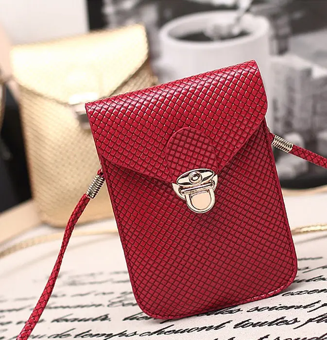 Red PU Leather Universal Mobile Phone Bag Case Cover Pouch Girl's