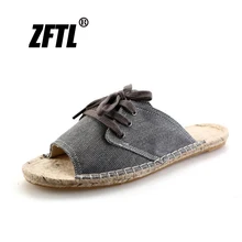 ZFTL/Новинка; мужские тапочки; тканые тапочки; Мужские Пляжные шлепанцы; Мужская Летняя обувь ручной работы; мужские Нескользящие сандалии; 075
