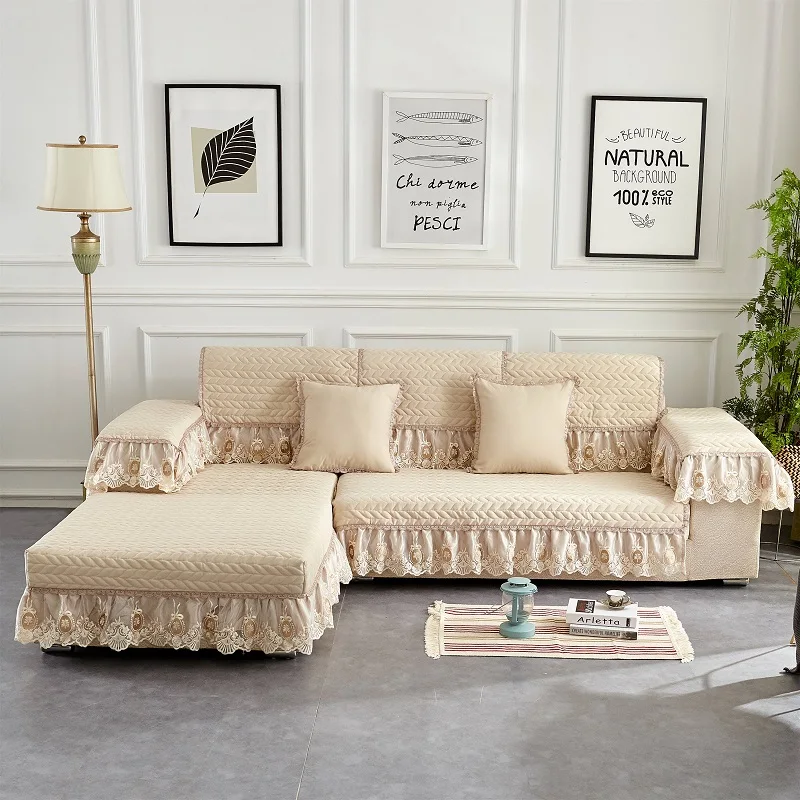 

Polyester Fabric+flax Sofa Cover European Lace Design Slip-Resistant Sofa Armrest Towel Couch Cover For Living House 4 Colour