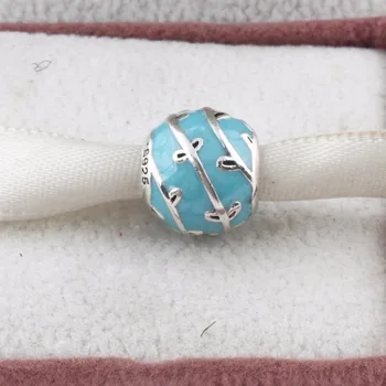 

ZMZY Charm Fits Pandora Bracelet Nature 925 Sterling Silver Blue Enamel Tree Leaf Plant Beads for Pendant Necklace Women Jewelry