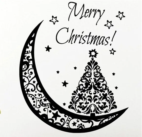 YOYOYU наклейка Merry Christmas Tree on Moon Stars Рождественская елка украшение на стену Стикеры для дома виниловая наклейка наклейки GY43
