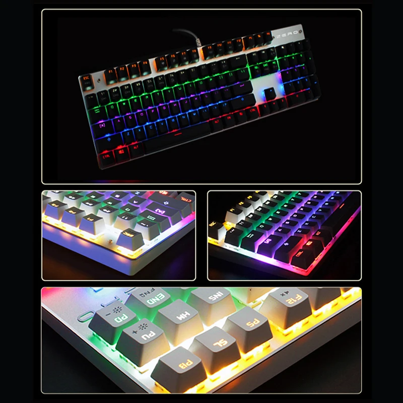 Оригинальная механическая клавиатура Metoo, металлическая, 104 клавиш, синий переключатель, проводной, светодиодный, с подсветкой, игровая, против привидения, для геймерского компьютера