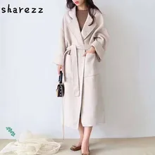 Длинное женское пальто с лацканами и 2 карманами, куртки с поясом, одноцветные пальто, двухстороннее кашемировое пальто ручной работы, шерстяная женская верхняя одежда