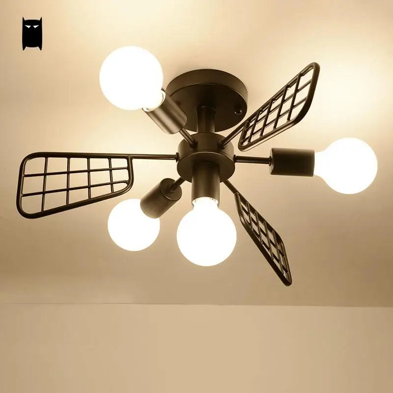 

Black Iron Fan Chandelier Ceiling Fixture Modern Nordic Creative Pendant Lamp Light Luminaria Bedroom Living Study Dining Room