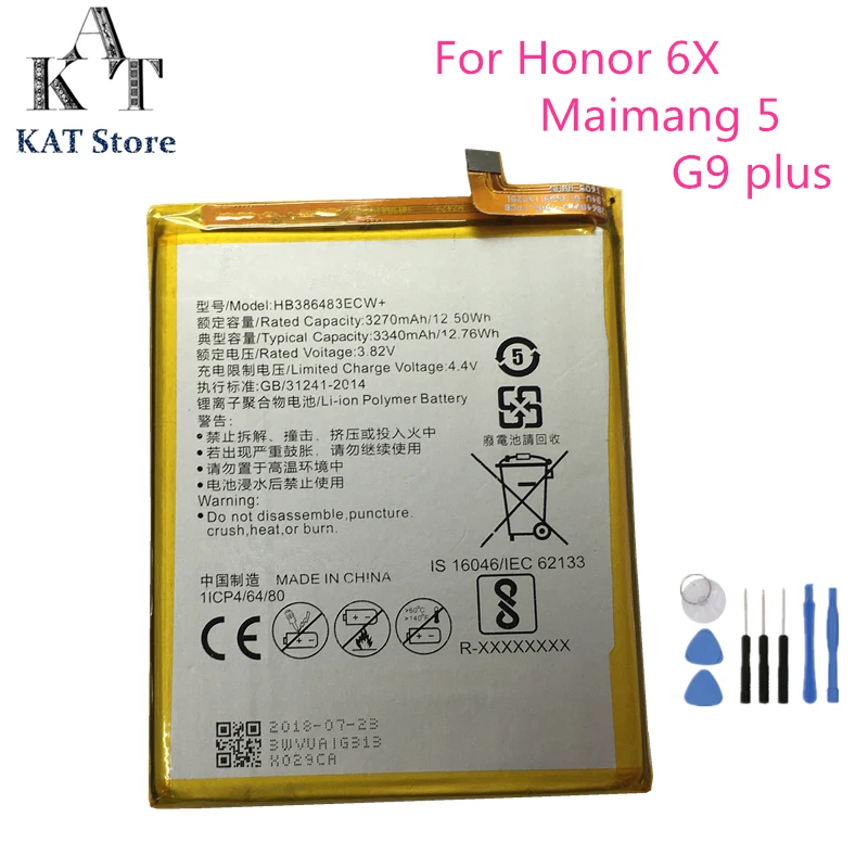 

HB386483ECW+ 3340mAh Phone Battery For Huawei Honor 6X G9 plus Maimang 5 Battery Replacement High Quality AAA Gift Tools
