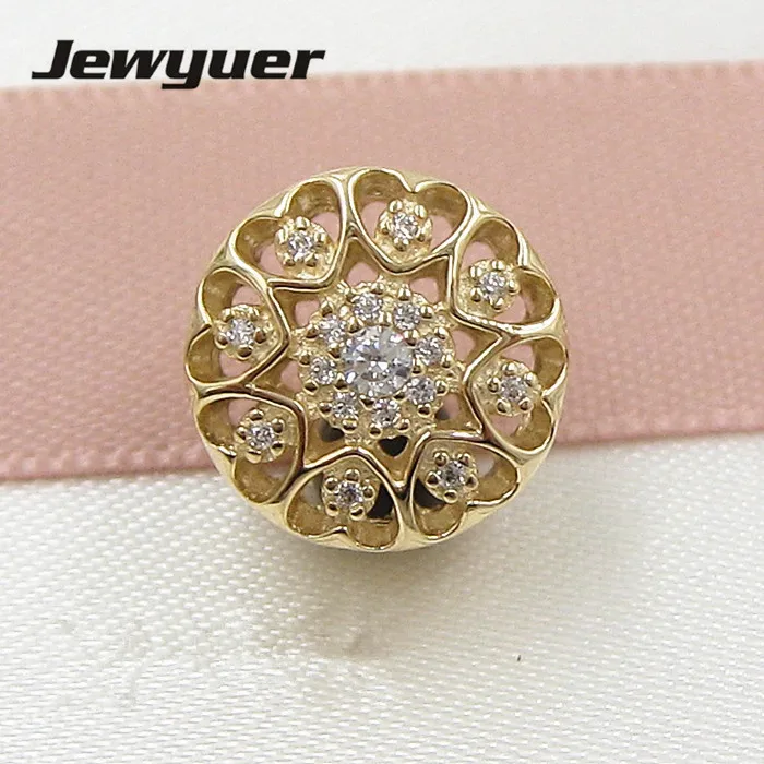

Heart of Gold charms 14K solid gold love beads Fit 925 sterling silver bracelets DIY for women Christmas gift Memnon GD085