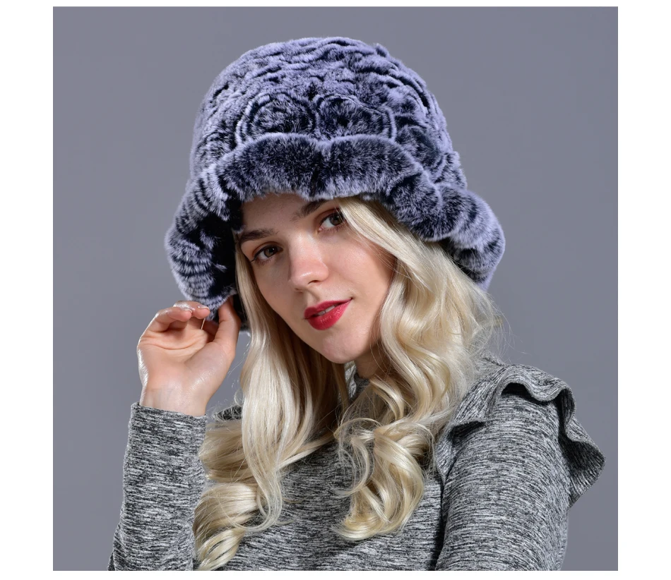 Bucket hats for women winter rabbit fur hat causal warm knitted caps for girls female fashion outdoor large ladies volume hats