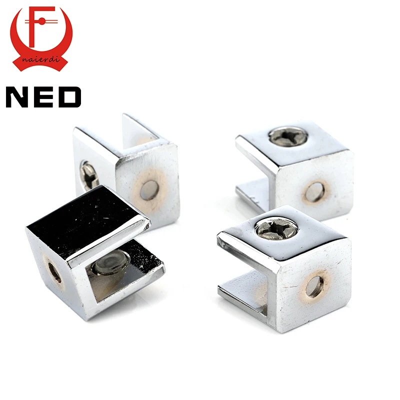4PCS NED Square Glass Clamps Zinc Alloy Shelves Support Brackets Clips