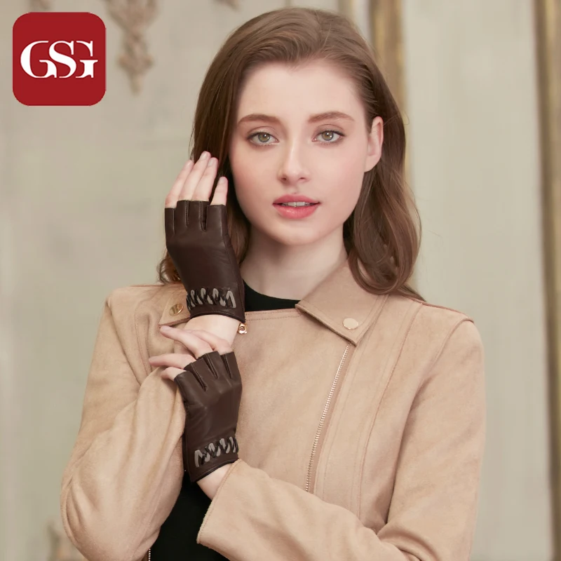 Женские плетеные перчатки из овечьей кожи без пальцев|leather gloves women|driving glovesfashion