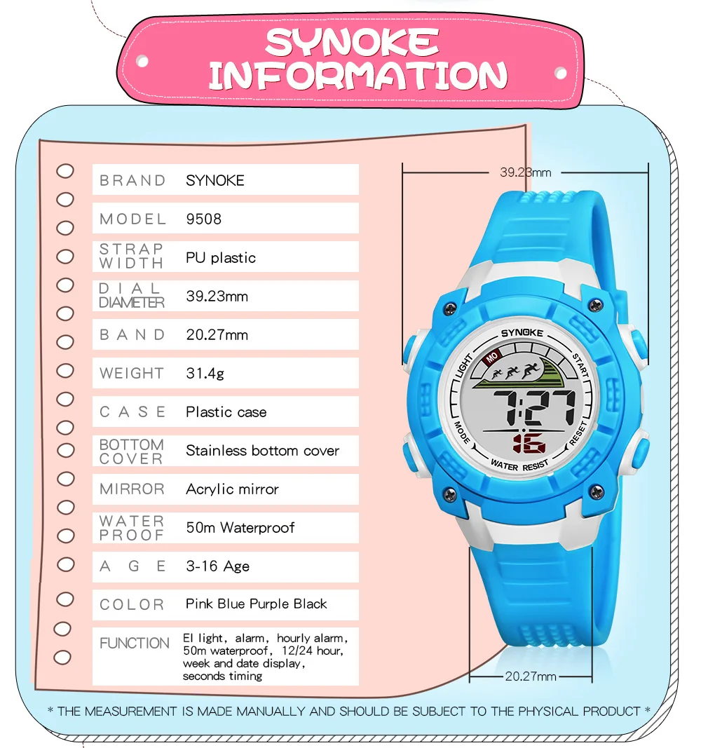 SYNOKE спортивные студенческие Детские часы детские часы для мальчиков часы светодио дный светодиодные цифровые наручные часы электронные