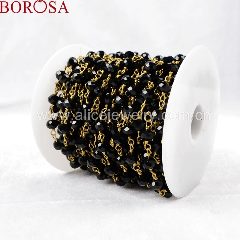 

BOROSA Natural Stone Bead Necklace Chains , Black Stone Beaded Jewelry Finding, Gold / Silver Color Chain For Jewelry Making T32