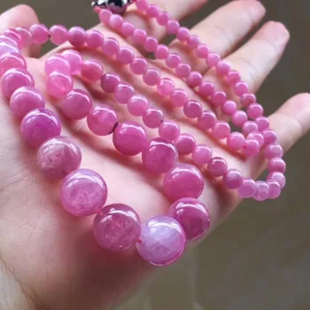 

Genuine Natural Pink Red Tourmaline Crystal Round Clear Beads Jewelry Women Lady Fashion Long Necklace 5-11mm AAAAA Certificate