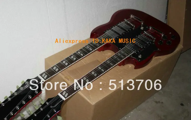 

RED 3 Pickups Double Neck Left Handed Electric Guitar 6/12 strings New Arrival Free Shipping