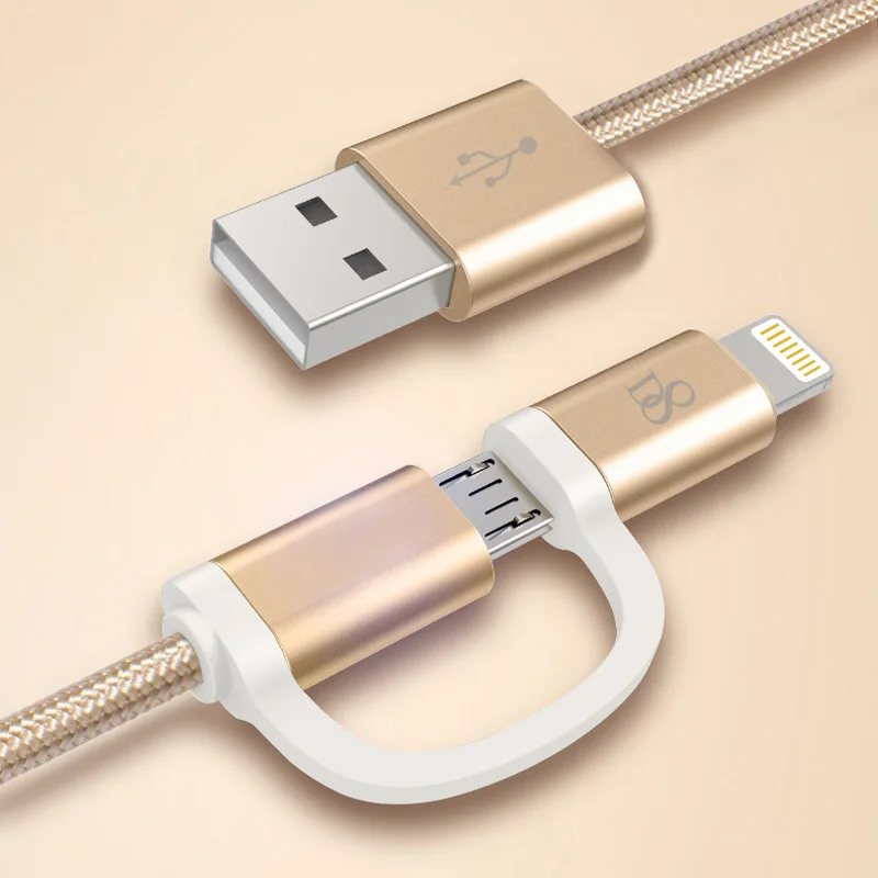 D8 MFI Сертифицированный тканый 2 в 1 кабель Lightning Micro USB для быстрой зарядки и