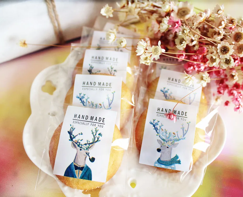 120pcs Stickers MR elk handmade print Paper Adhesive sticker as Food Christmas Souvenirs Label Labels Gift Decoration Tag