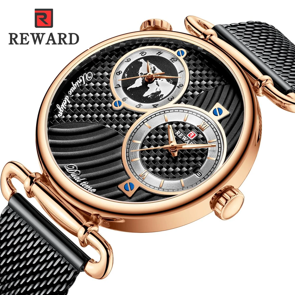 

Reward Men Watch Ultra-thin Waterproof Quartz Watches Men Dual Time Display Top Brand Sport Wristwatches Male Relogio Masculino