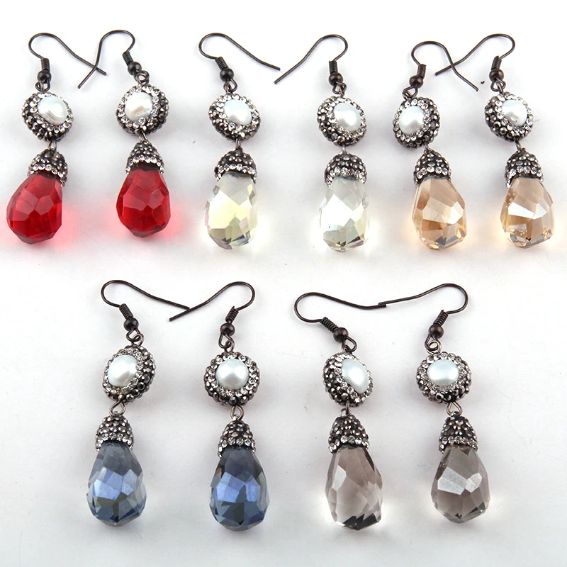 Free shipping Fashion Handmake Paved Pear Link Paved Crystal Drop Pendant Earring