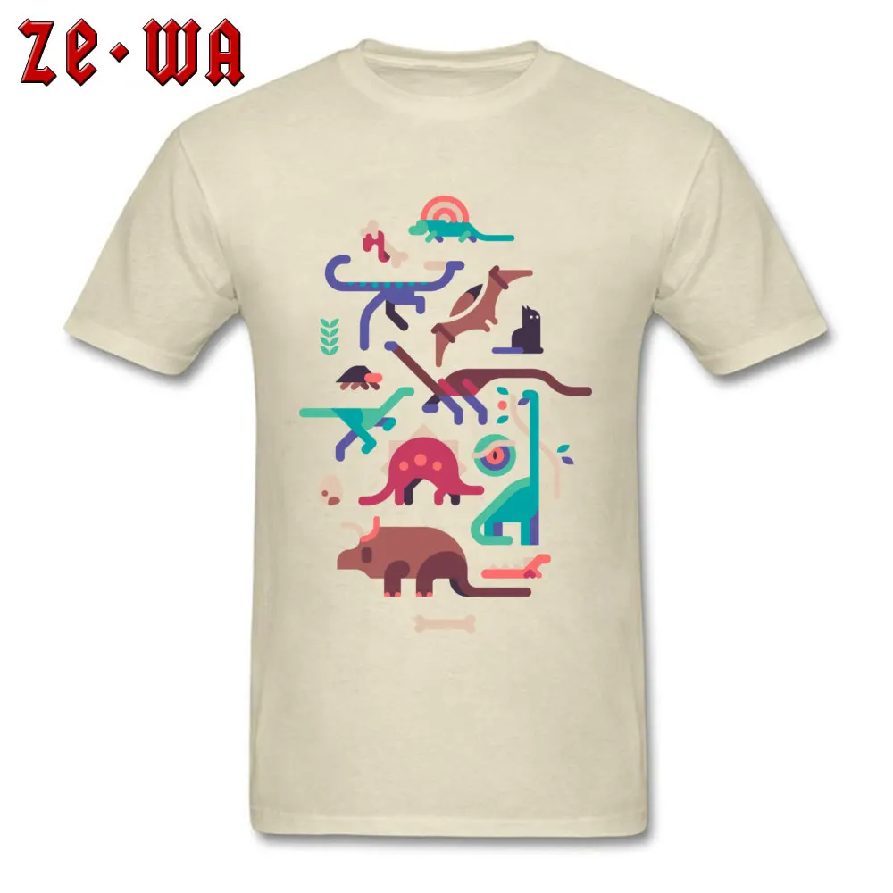 Coupons Dinos and a cat Normal Short Sleeve Top T-shirts Father Day Crew Neck 100% Cotton Tops Tees for Boys Tees Printing Dinos and a cat beige