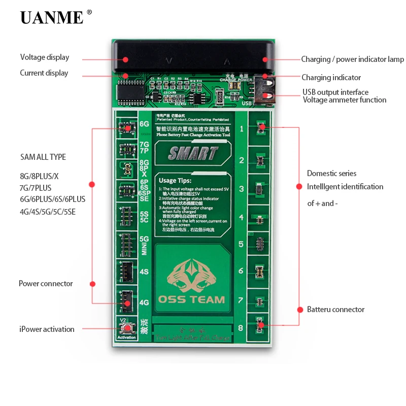 UANME смартфон 2 в 1 аккумулятор быстрая зарядка и активация плата для iPhone 7 7Plus 6 6s 5 4