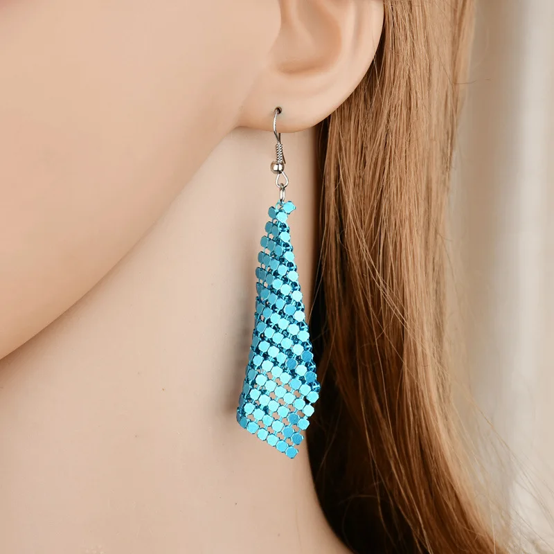 

8 Colors Fashion Statement Metal Earring Jewelry Net Drops Earring Chain Mail Colorful Dangle Earrings For Women Wholesale