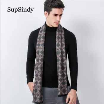 

SupSindy Winter scarf men Vintage Soft plaid Striped Black scarves luxury shawl Warm wrap cashmere wool Acrylic Casual men scarf
