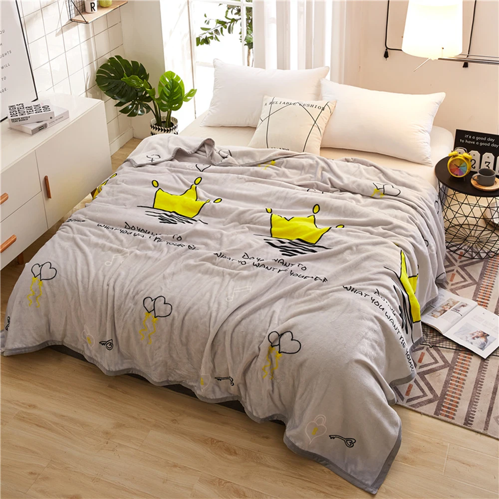 

Papa&Mima Crown print summer throw blankets coral fleece plaids multisize bedsheet multifunctional bedspread