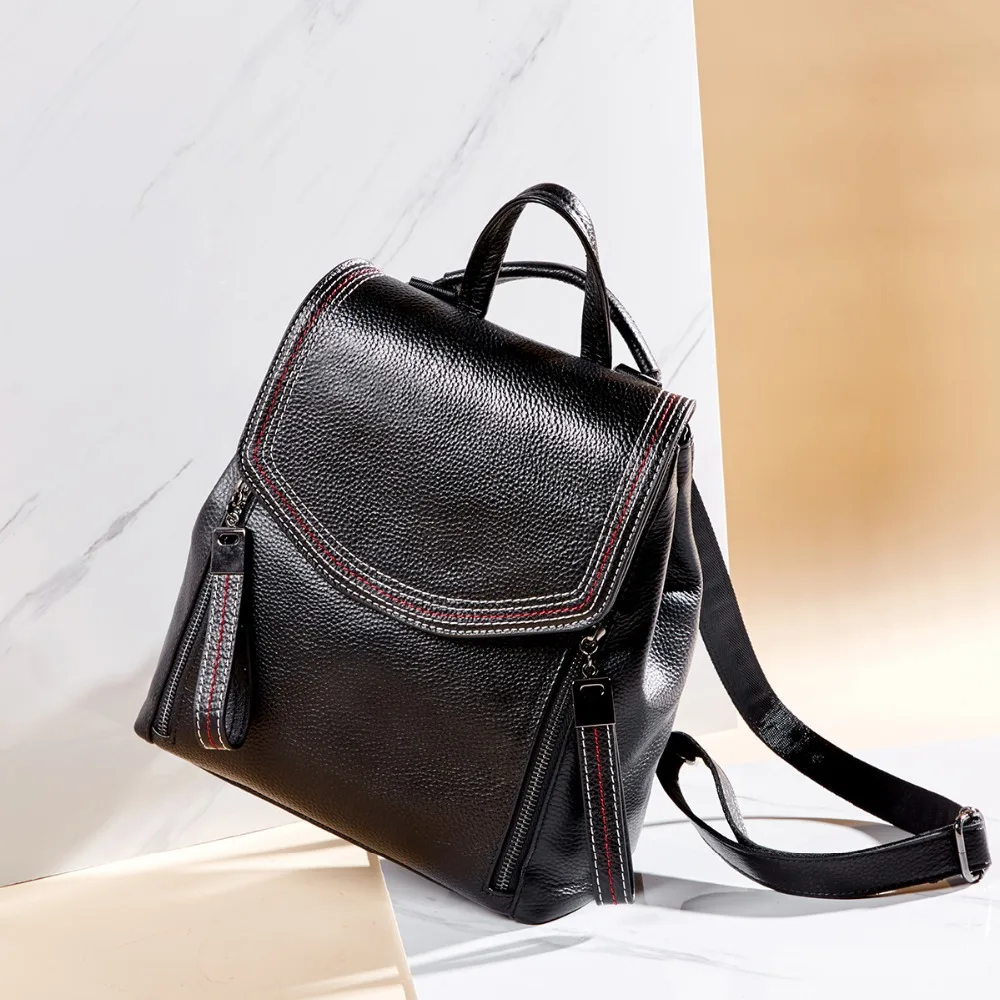 

Casual Women Genuine Leather Backpack Vintage Hobo Backpacks sac a dos schoolbag Black/Pink Purse