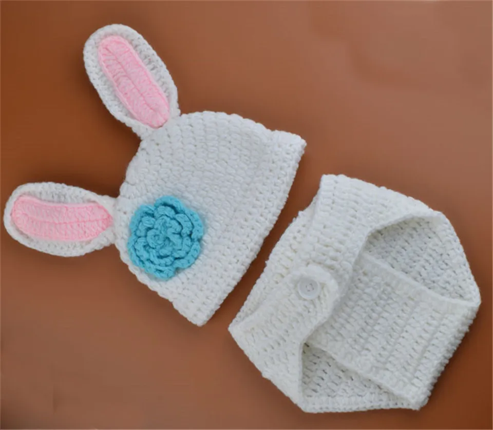 Милый вязаный кролик, шапка и штаны, комплект для маленьких девочек, реквизит для фотосессии, вязаный костюм для новорожденных, 1 комплект MZS-15019