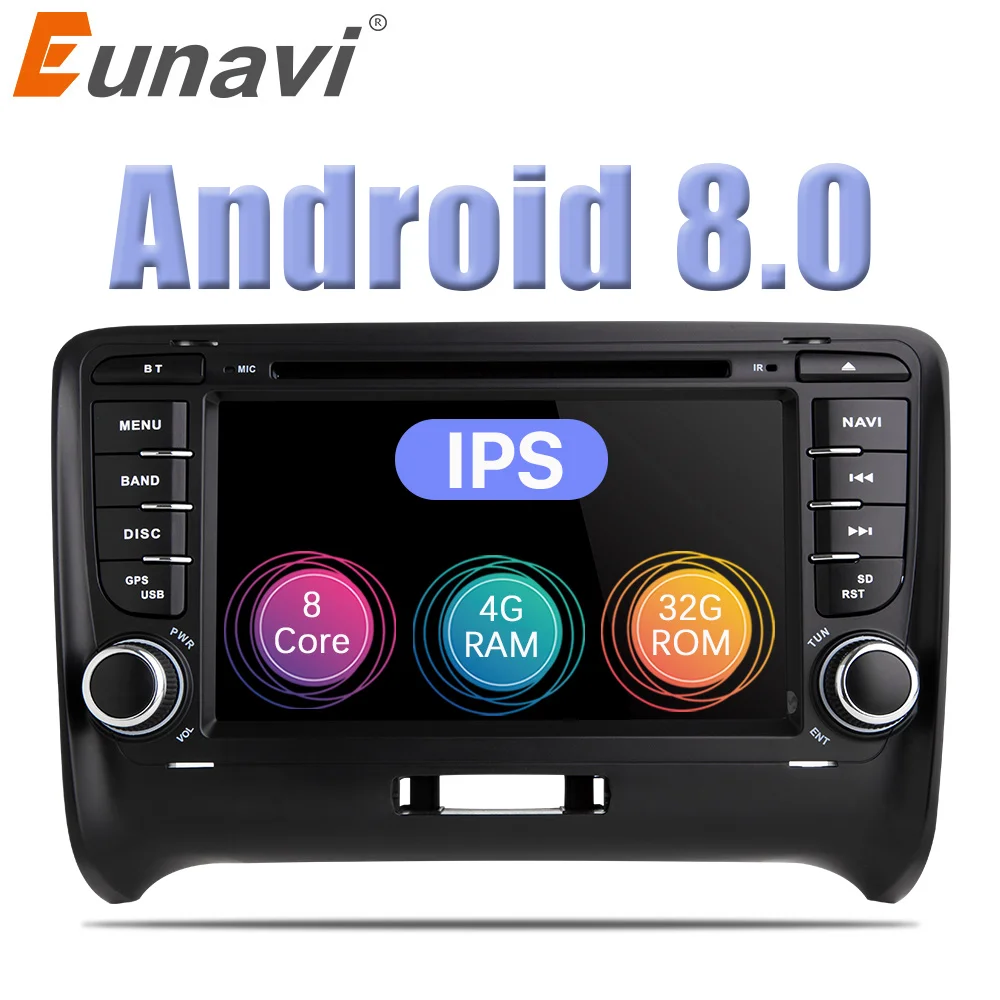

Eunavi 2 Din Octa core 7'' Android 8.0 Car DVD Player Autoradio GPS For Audi TT 2006-2014 1024*600 HD touch screen 4G RAM WIFI