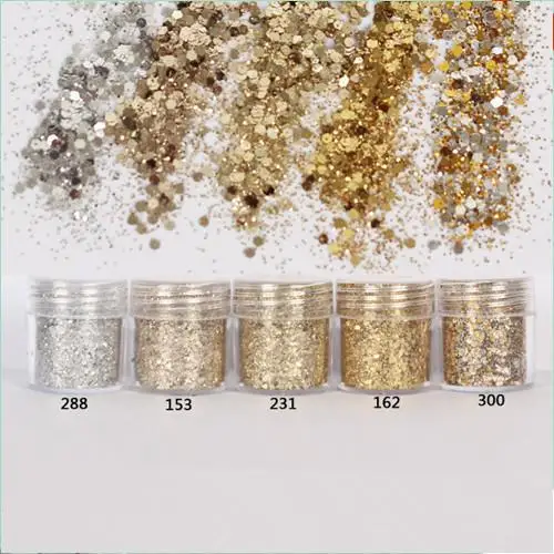 1 Box 10ml Nail art Glitter Powder Champagne Silver Ultra-thin (1mm) Nail Glitter Powder Nail Sequins Decoration #FA000011