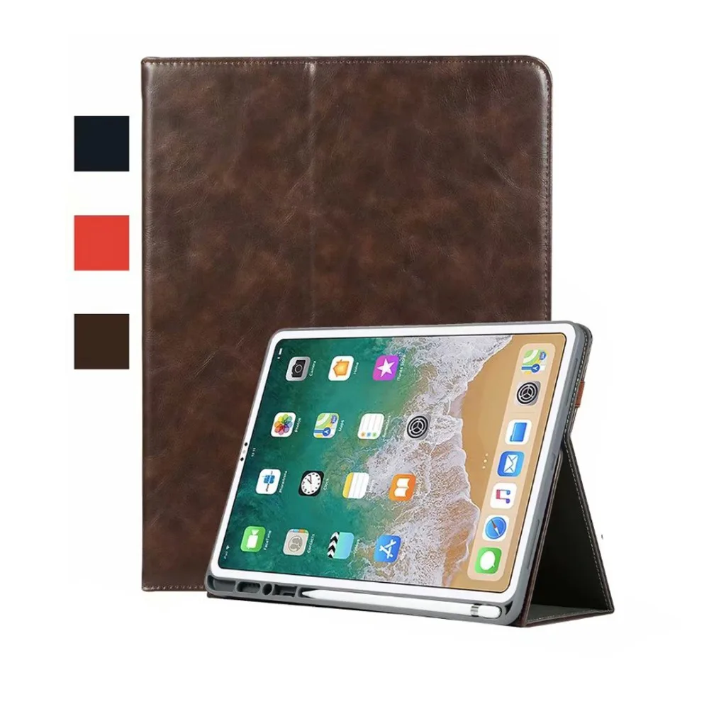 

For iPad Pro 12.9 2018 Case,Genuine + PU Leather Magnetic Flip Smart Tablet Cover Case with Pencil Holder for iPad 12.9