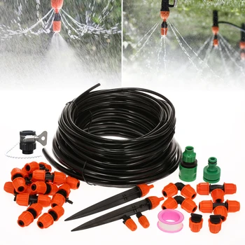 

DIY Drip Irrigation System Set Automatic Sprinkler Irrigation Equipment 10 Pcs Dripper 25 Meters Tubing for Garden Greenhouse