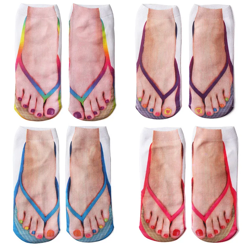 

Hot Sale Women Harajuku Style 3D Printed Casual Socks Unisex Funny Flip flops Socks Low Cut Ankle Socks