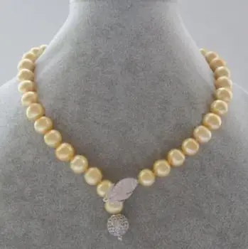 

HOT 10-11MM YELLOW NATURAL PEARL NECKLACE 18INCH 36" WHITE CLASP