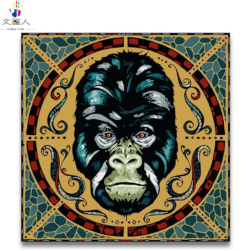 

DIY oil painting by numbers with kits animal Gorilla logo draw pictures by numbers on canvas for room wall decor with frame