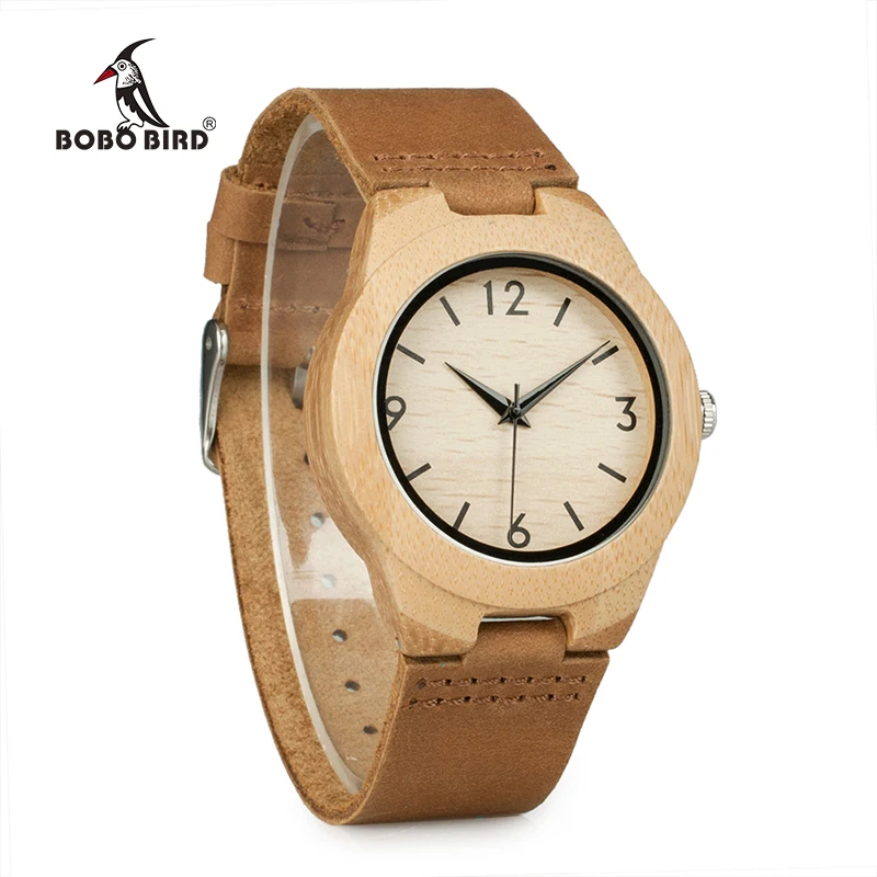 BOBO BIRD WA31A32 Bamboo Wooden Watches for Men Women Number Scales Leather Band Lovers Quartz Watch