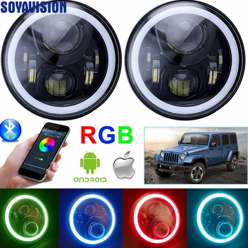 

7 inch LED RGB Full Halo Headlights DRL w/ Turn Signal for 97-17 Jeep Wrangler JK TJ & Wrangler Unlimited Land Rover Defender