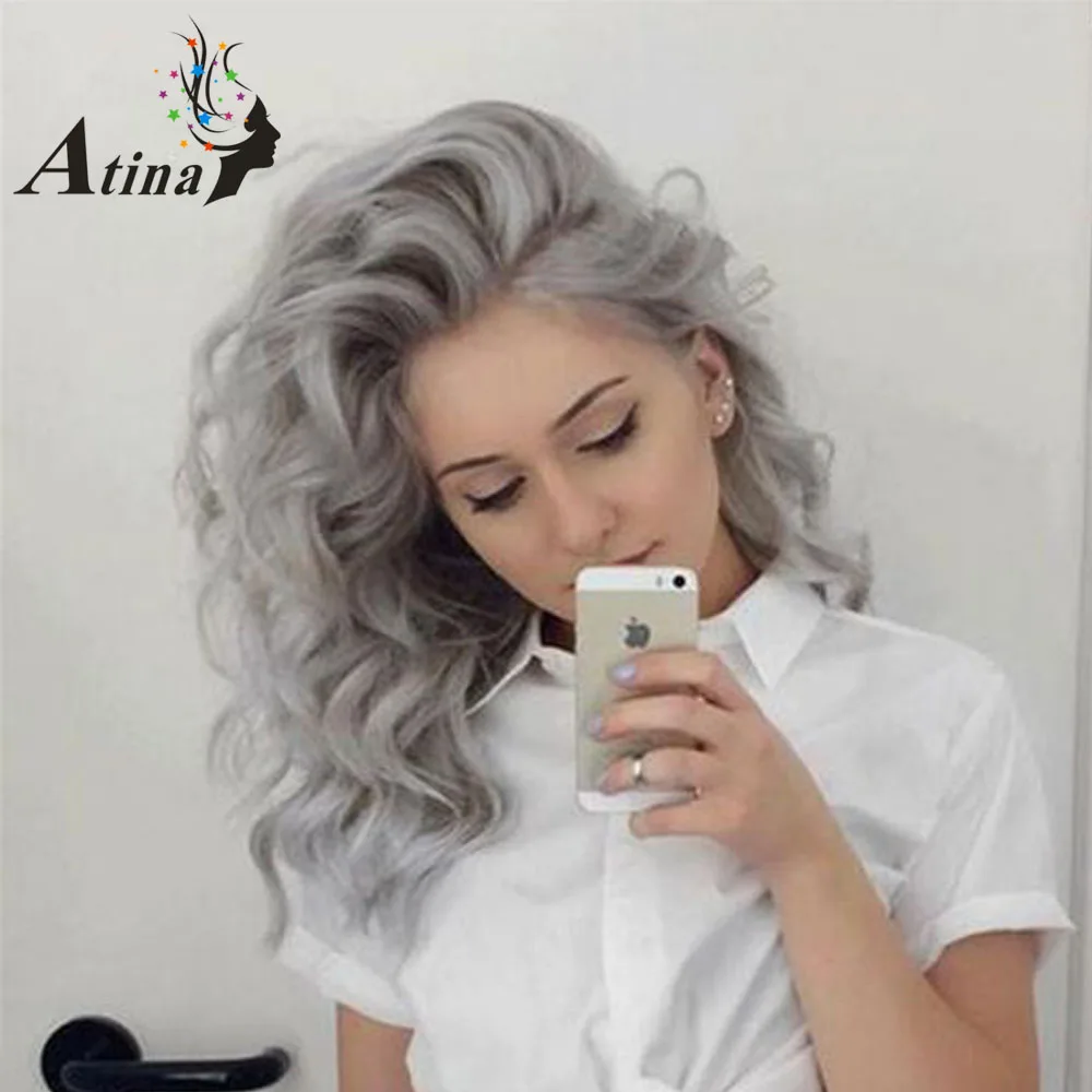 

Wavy Grey Human Hair Lace Front Wig Remy Brazilian Virgin Hair Short Lace Wig Remy Loose Deep Wave Pre Plucked Gray Silver Wig