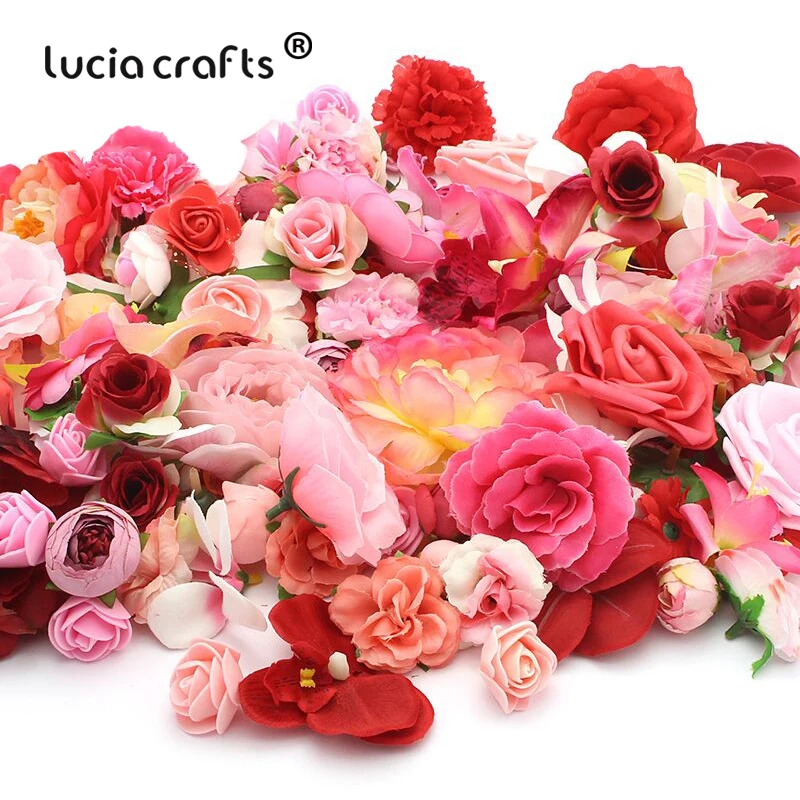 Lucia crafts 50 г/лот, приблизительно 35 шт случайный смешанный размер искусственный цветок голова Свадебная вечеринка DIY материалы для украшения A1001