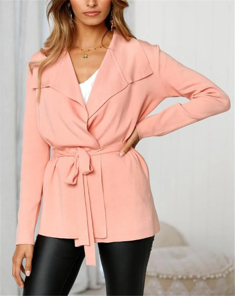 Gladiolus Fashion 2018 Autumn Winter Sweater Women Long Sleeve Turn-Down Collar Belt Tunic Women Knitted Sweater Long Cardigan  (17)
