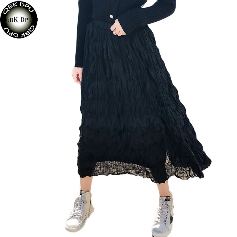 

Beach Skirts Summer Chiffon Skirt Elastic Waist Pleated Skirts 2019 New Solid color Skirts women Black and white vestidos