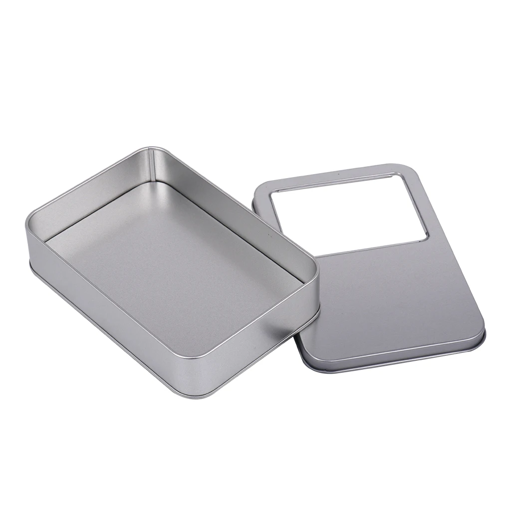 2 Pieces Rectangular Empty Tin Clear Window Top Metal Tin Can Box Storage Case Crafts Survival Kit 160x110x35mm