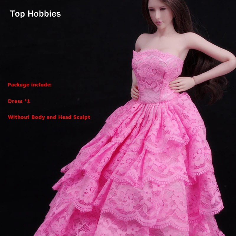 

1/6 Scale Female Clothes Accessories Lace Pink Wedding Evening Dress Clothing Strapless Dress Fit 12 Inch Body action Figure