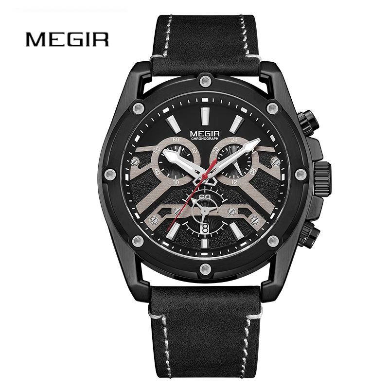

MEGIR 2019 Fashiont Luxury Men Watches Male Creative Business Quartz Clock Leather Steel Waterproof Watch Men Relogio Masculino