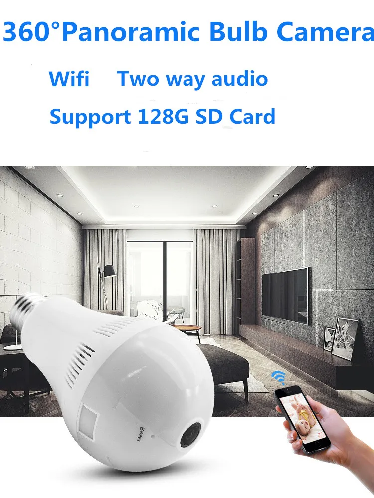 960P мини лампа WIFI камера 1.3MP HD Беспроводная ip 360 градусов панорамный рыбий глаз