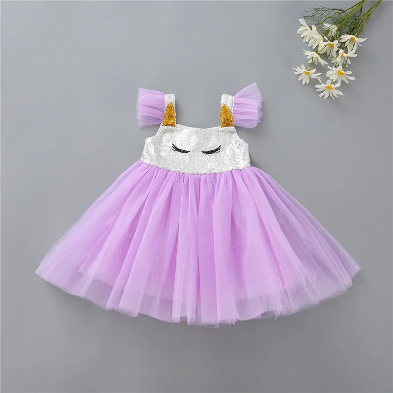 Радужное платье-пачка с блестками; детское летнее платье с единорогом для девочек; детское праздничное свадебное платье; Рождественский костюм принцессы для девочек; vestidos - Цвет: purple