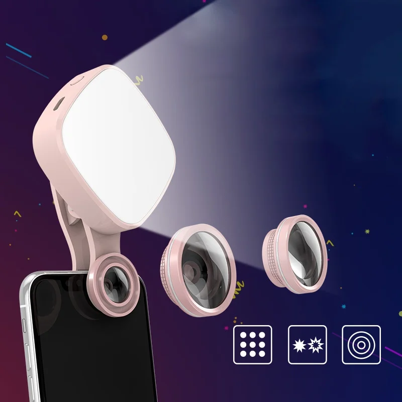 

4K HD Mobile Phone Lens Fill Light 150 wide angle 180 fisheye 50X macro Clip-on Cell Phone Camera Lens for iPhone x 8 Samsung S8