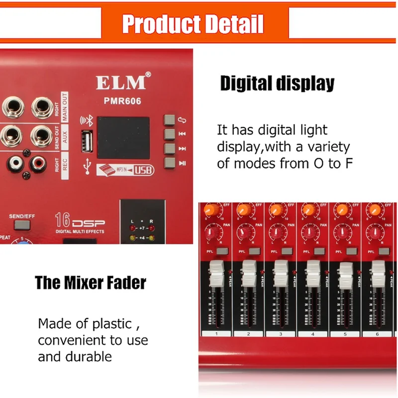 ELM Профессиональный 6 канальный звук микрофона микшерный пульт bluetooth караоке звука усилитель мощности с USB 48V Phantom Мощность