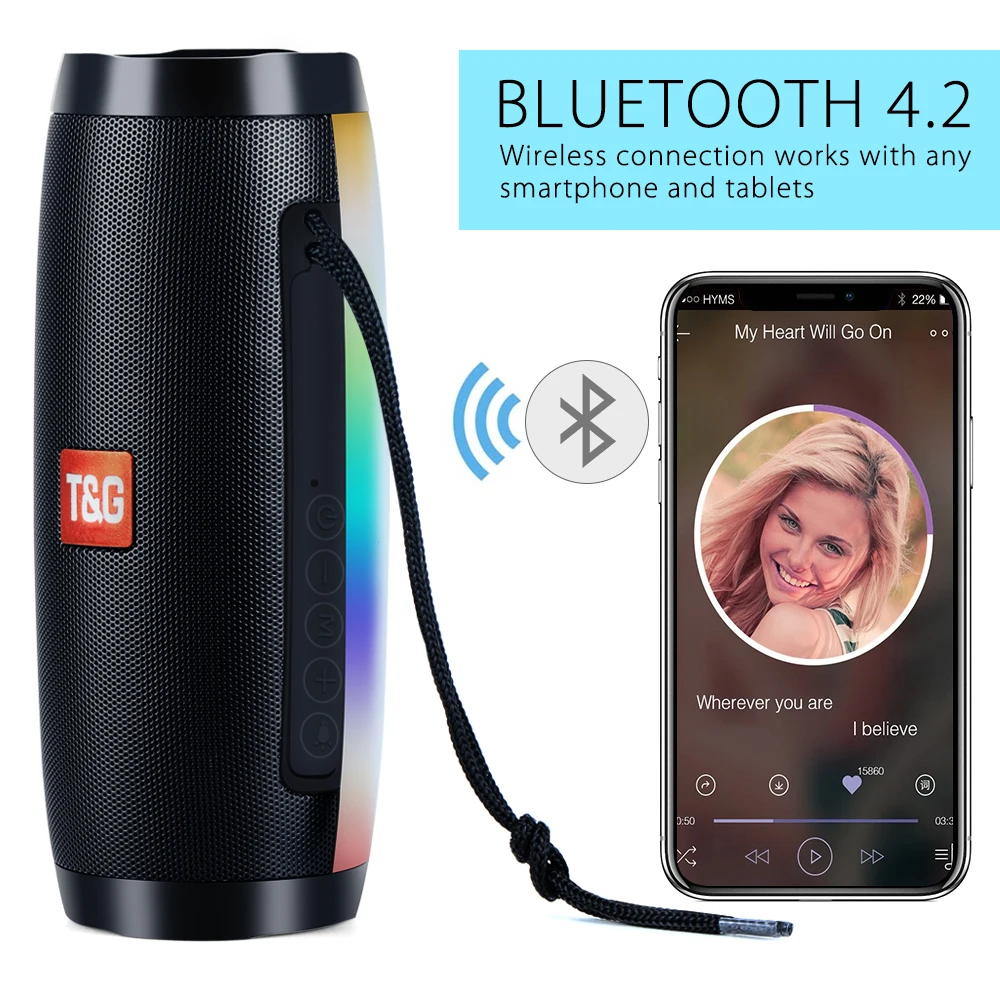TOPROAD 10 Вт Bluetooth Динамик Портативный Беспроводной стерео Колонка Hi-Fi Динамик s Поддержка AUX в FM радио TF USB с микрофоном СВЕТОДИОДНЫЙ Красочный