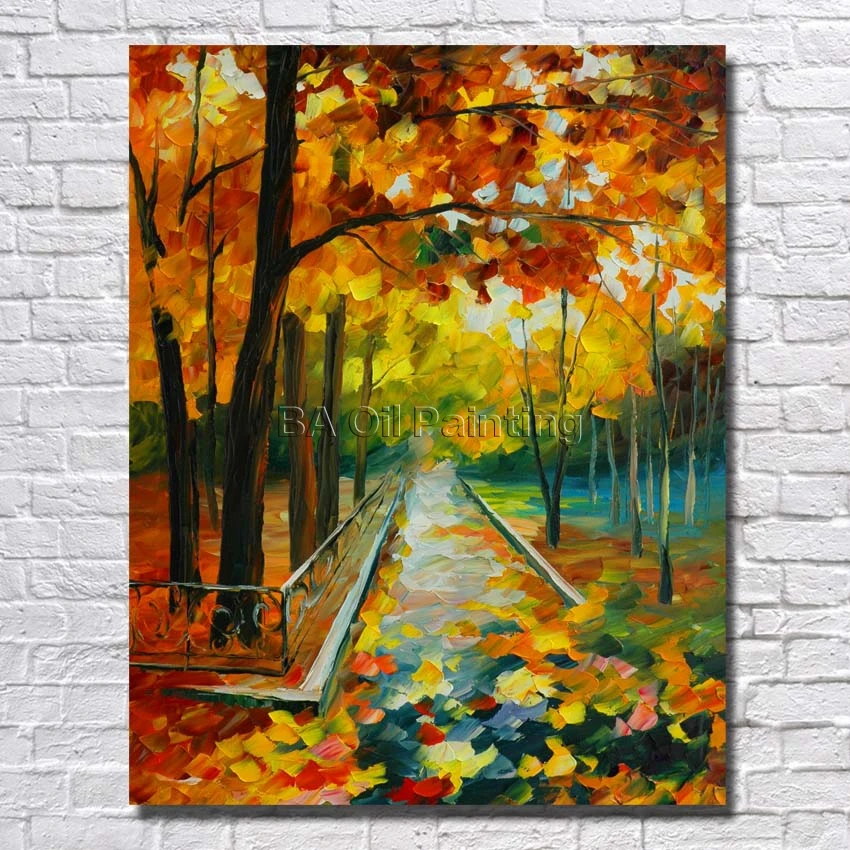 BA Oil Painting Hand Painted Big Size High Quality Tree Street Scenery Oil Painting Home Decor